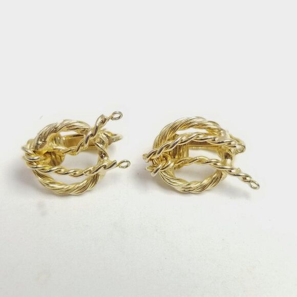 Vintage Gold Tone Rope Twist Knot Shape Clip on Earrings, Minimal Classic Style - Picture 2 of 6
